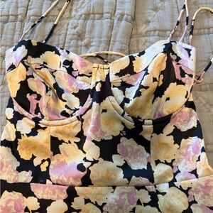 ASTR Satin Floral Bustier Dress with Spaghetti Straps